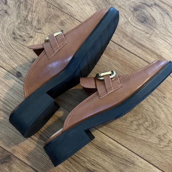 Time and Tru Brown Slip-On Loafer Mule with Gold Bit Accent - Picture 3 of 4